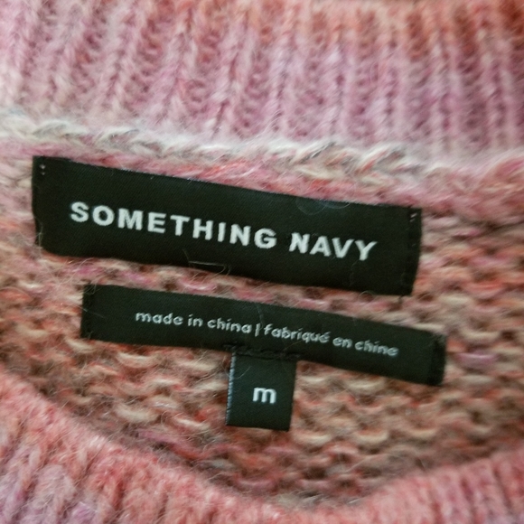 Something Navy Pink Striped Sweater Crew Neck Wool Blend Size Medium - Picture 11 of 12